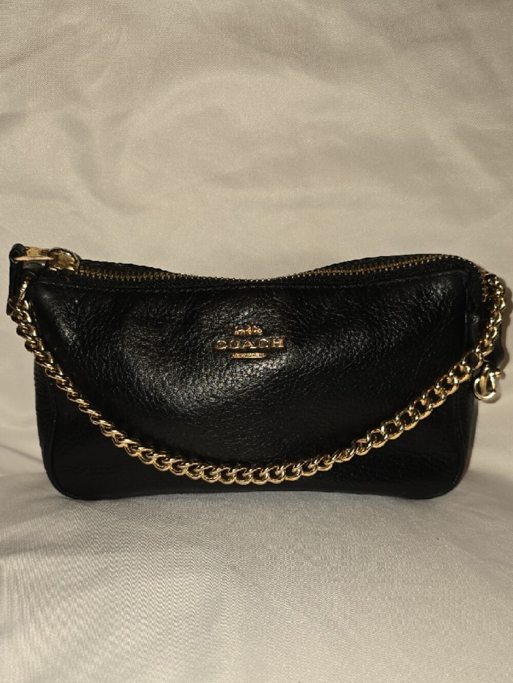 Coach Black Leather Mini Wristlet with Gold Chain - Picture 13 of 13